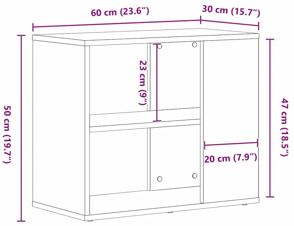 buffet vidaXL Carvalho Preto 60x30x50 cm Madeira engenheirada