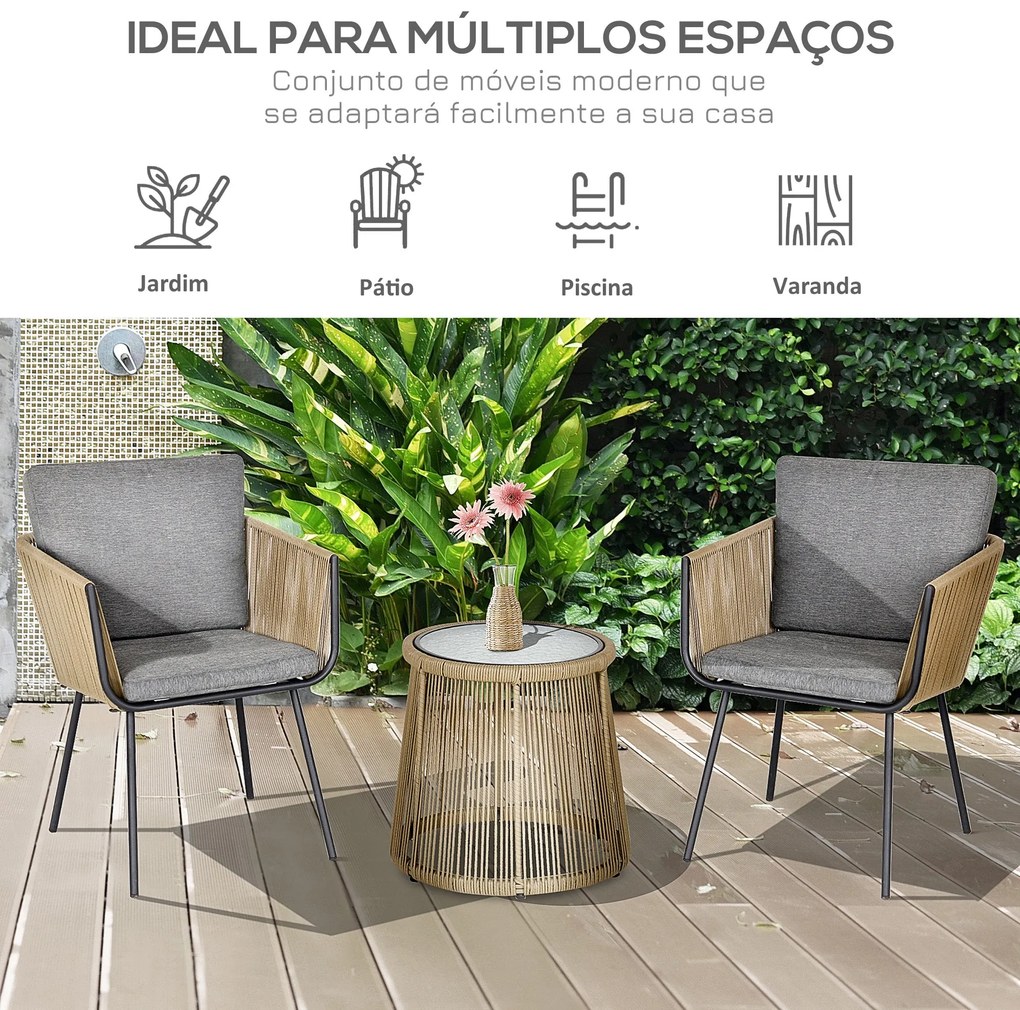 Conjunto de Móveis de Vime Conjunto de Móveis para Jardim 3 Peças Mesa