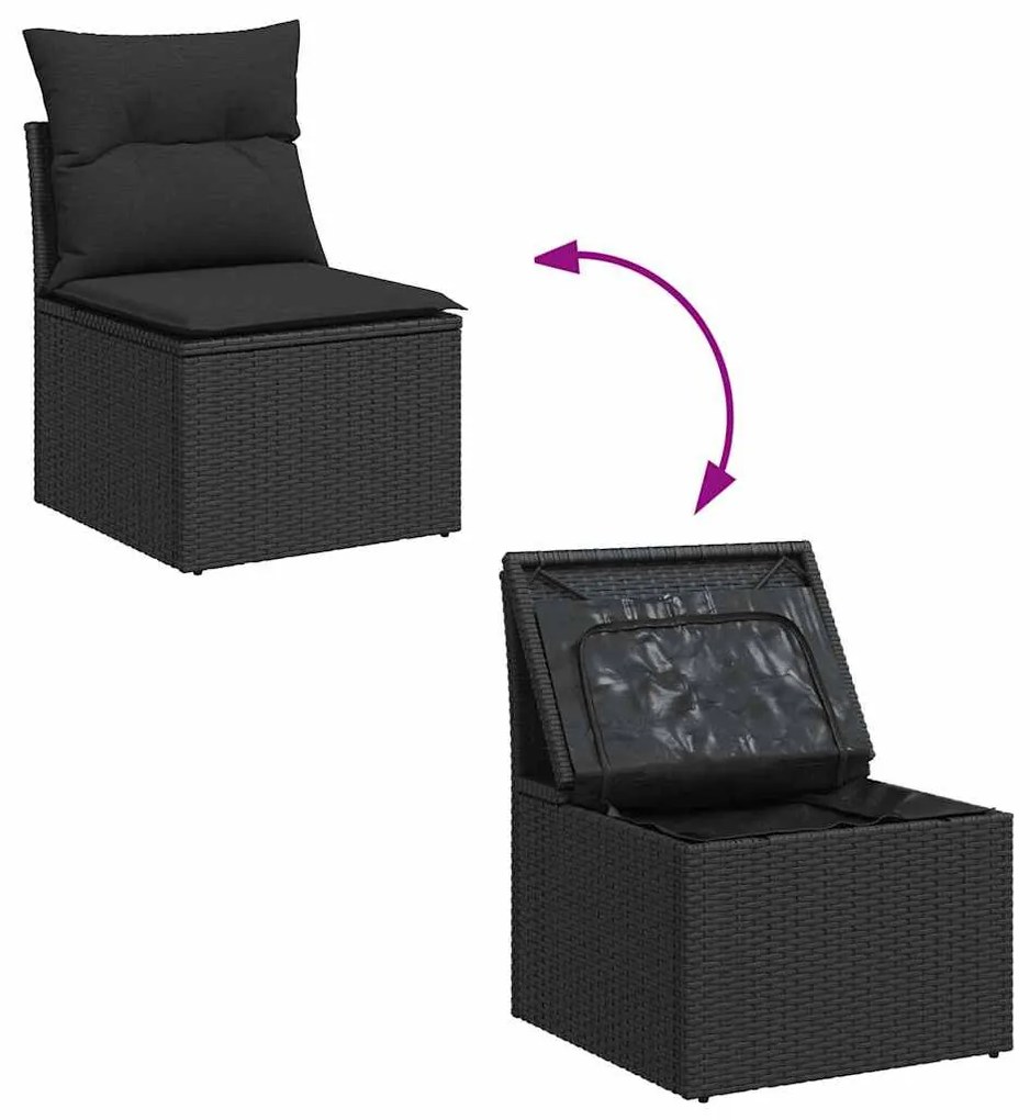 Conjunto de Sofá de Jardim de 6 peças com Almofadas Preto de Rattan Po