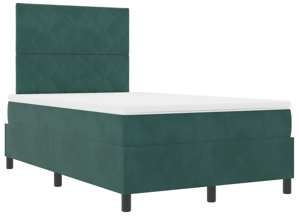 Cama Box com Colchão vidaXL Verde Escuro Pequeno Duplo Veludo
