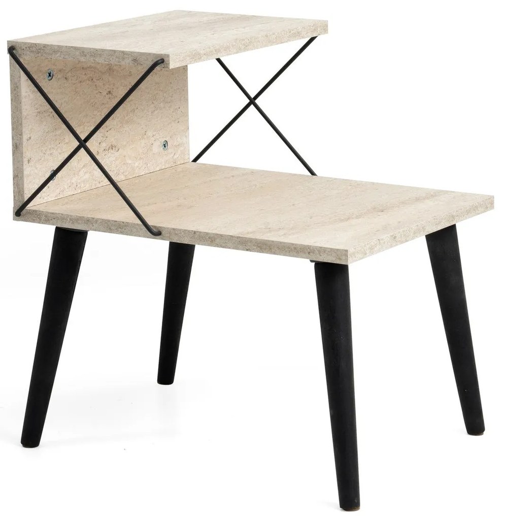 Mesa de Cabeceira Cross – Preto Travertino – 50x55x40 cm