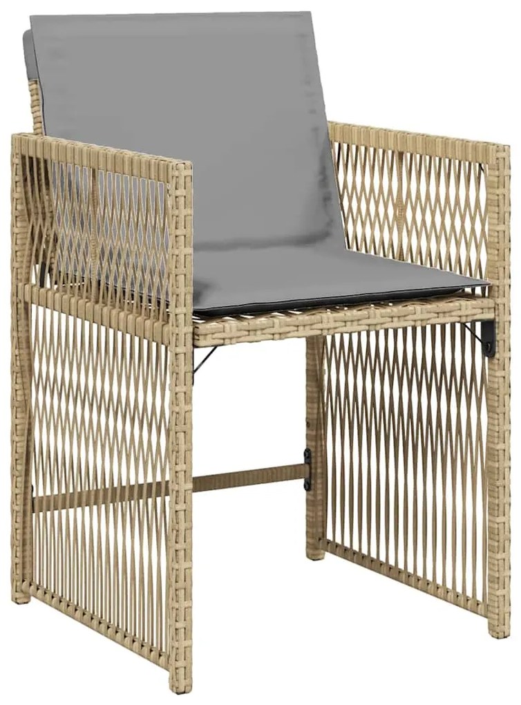Cadeiras de jardim com almofadões 4 pcs vime PE bege misturado