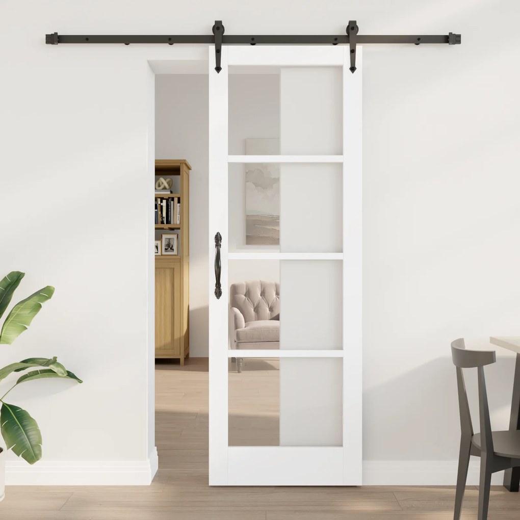 Conjunto de Porta Deslizante vidaXL com Acessórios Brancos 73.5x211 cm Madeira Maciça Pinheiro