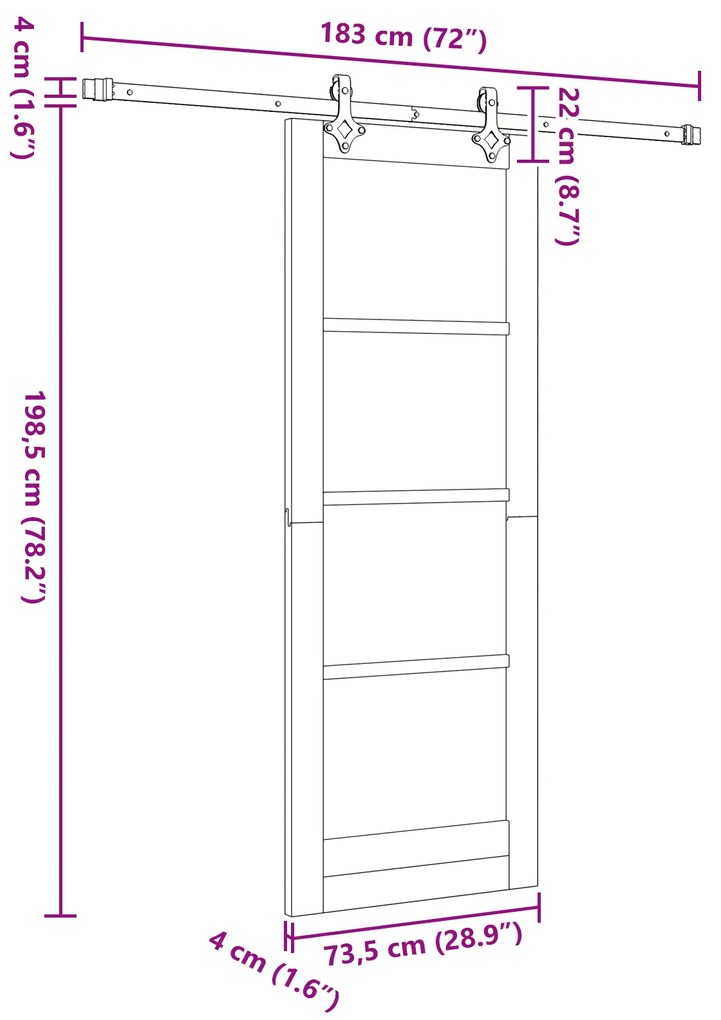 Porta Deslizante vidaXL com Conjunto de Hardware 73.5x198.5 cm Madeira