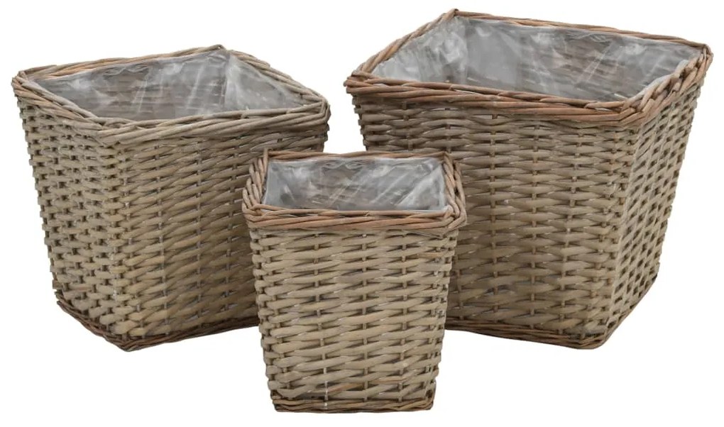 vidaXL Cestos para vasos 3 pcs vime com forro em PE