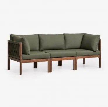Sofá Modular De 3 Peças Com Apoios De Braço Em Madeira De Acácia Branson Verde Oliva Intenso - Castanho Acacia Escuro - Sklum