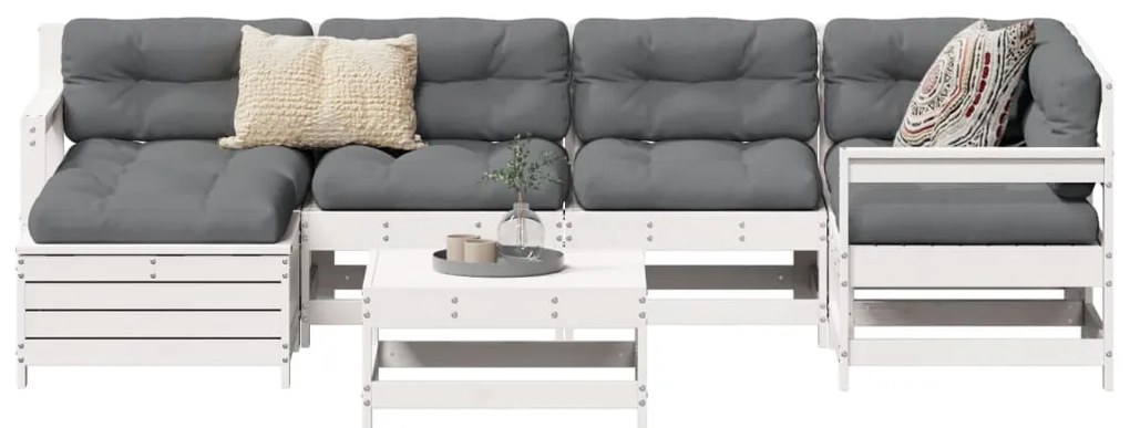 7 pcs conjunto de sofás para jardim pinho maciço branco