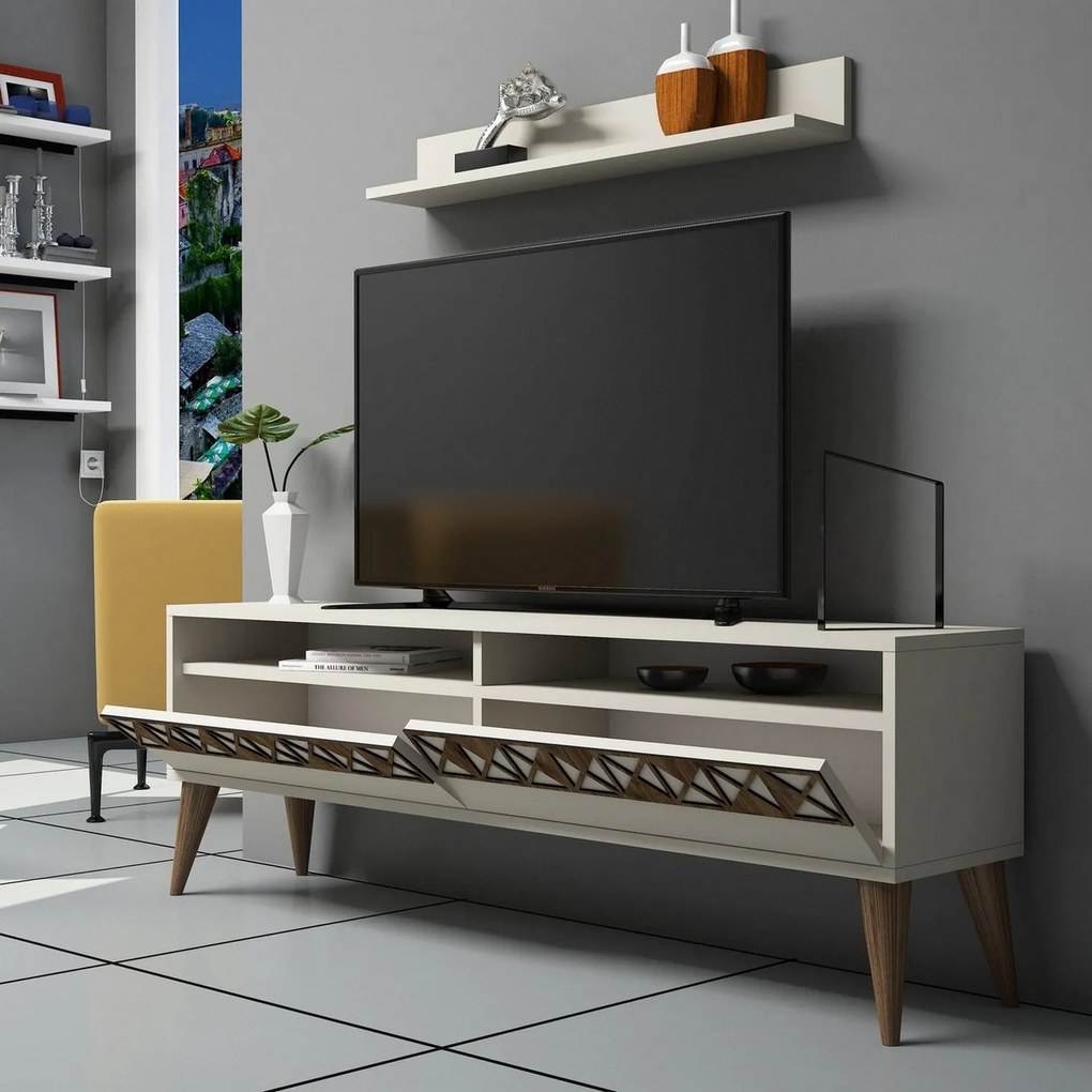 Conjunto de Mobiliário de Sala Line – Creme – TV Stand 150x50x30 cm, P