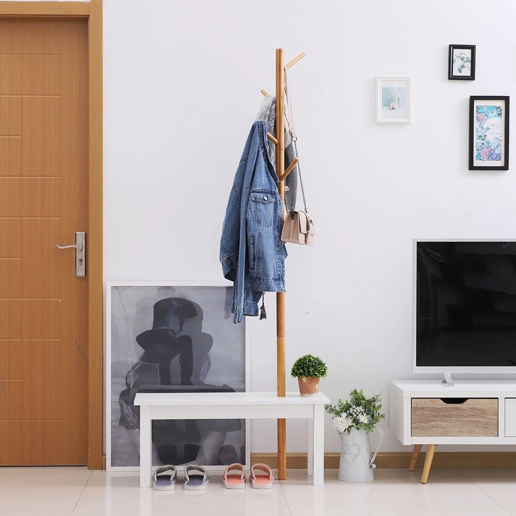 Cabide de Pé Sitten com Banco Integrado – 80x30x180 cm – Bambu e Branc