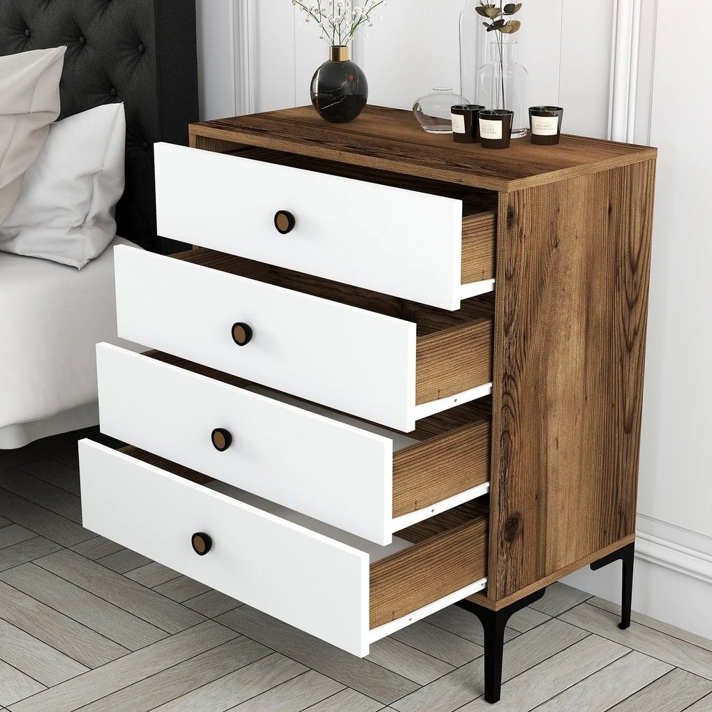 Cômoda Lizbon500 – Nogueira/Branco – 76x90,7x40 cm