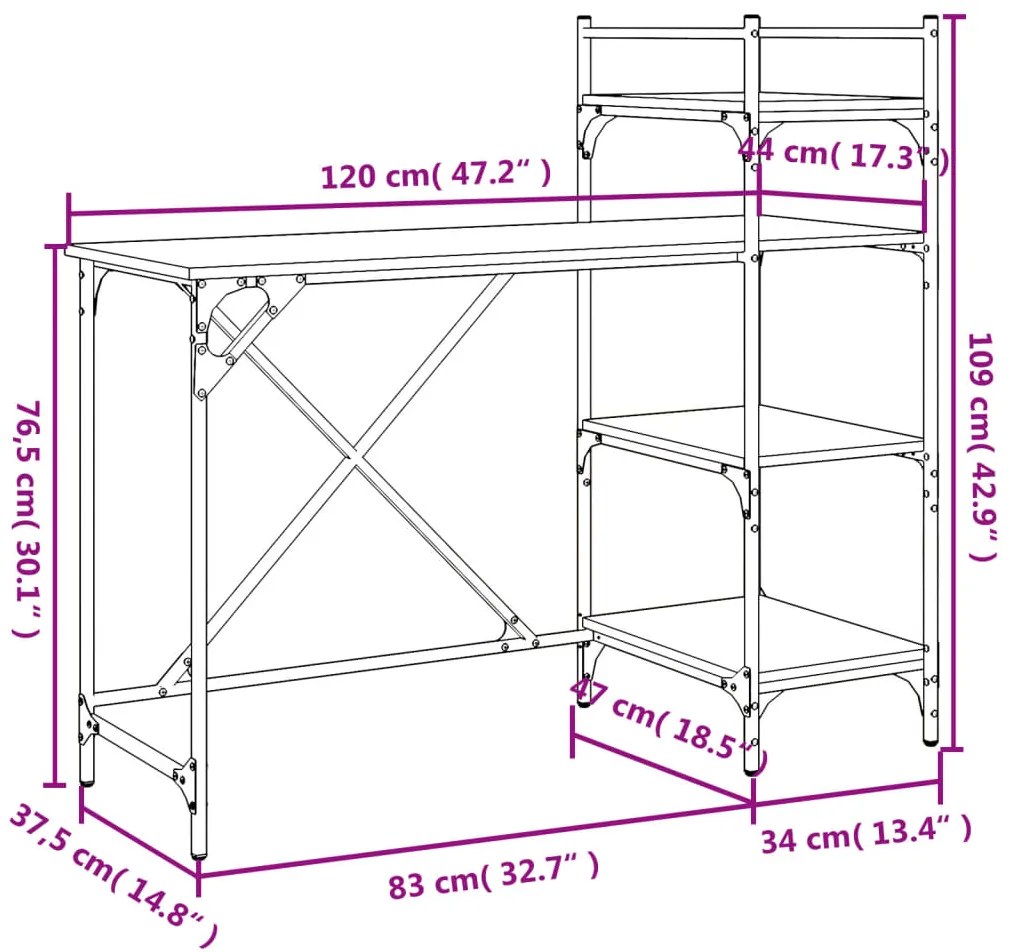 Secretária de computador com prateleiras 120x47x109 cm preto