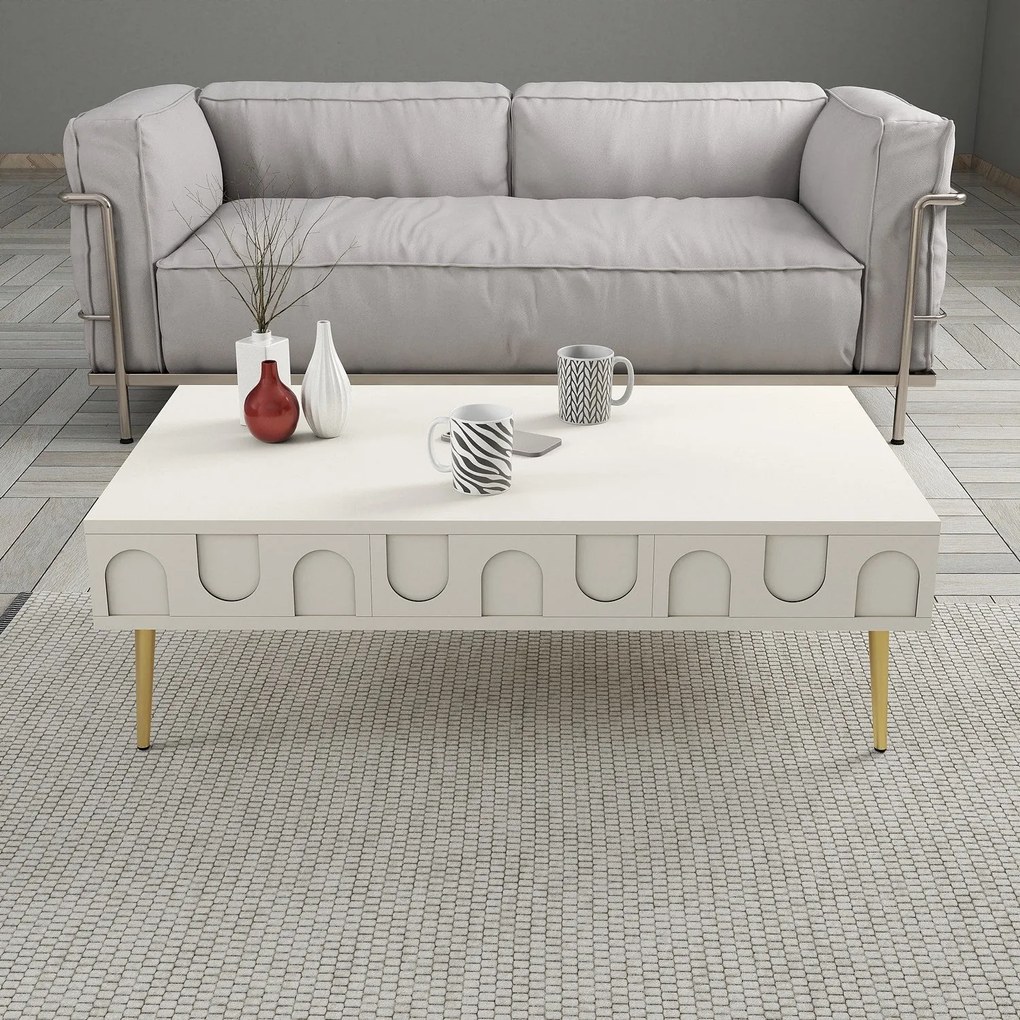 Conjunto de Mobiliário para Sala de Estar Lyon – Creme e Dourado – Med