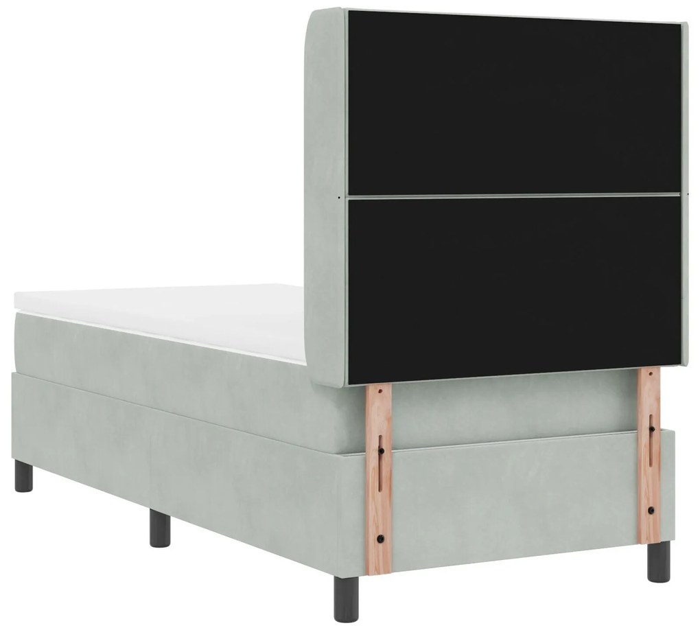 Cama Box Spring com Colchão & Luz LED Cinza Claro 90x190 cm Veludo