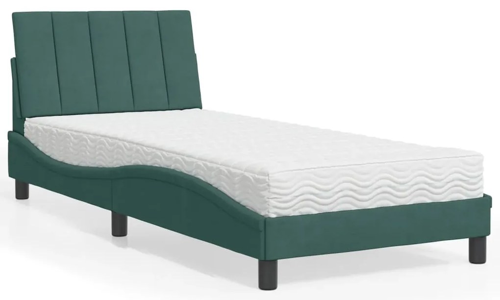 vidaXL Cama com colchão Hanko 90x190 cm veludo verde-escuro