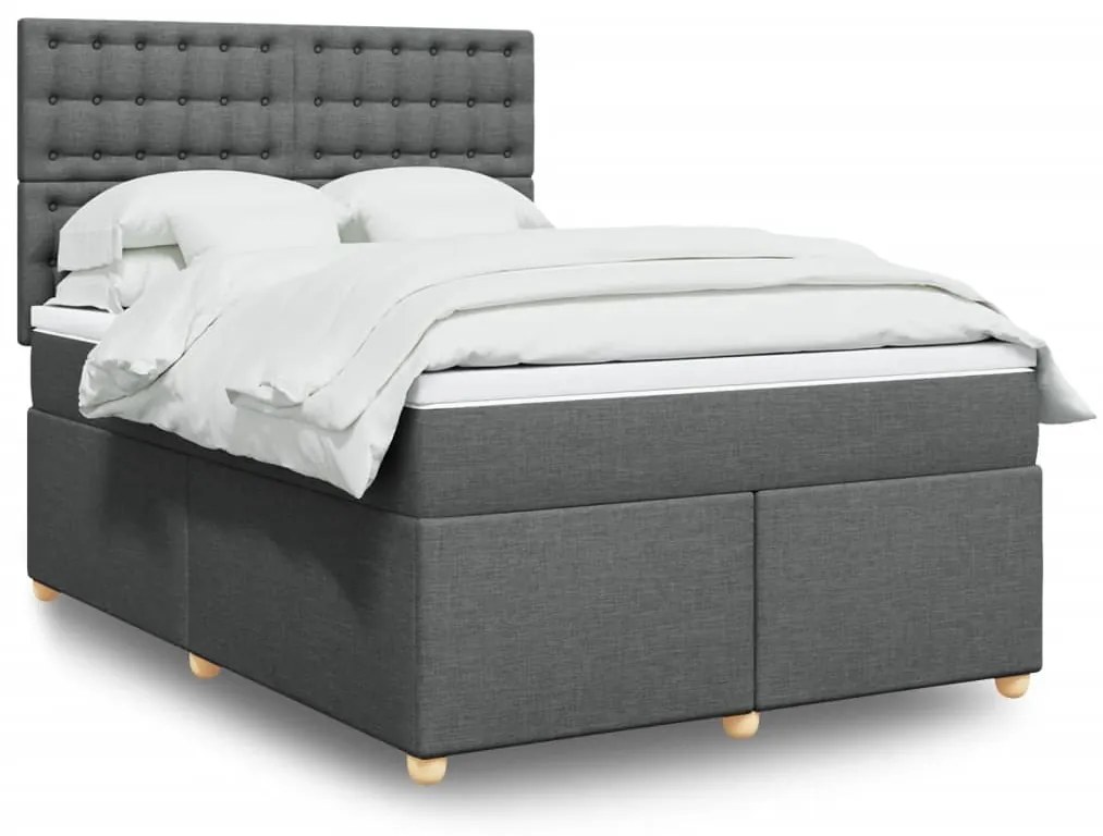 vidaXL Cama com molas/colchão 140x190 cm tecido cinzento-escuro