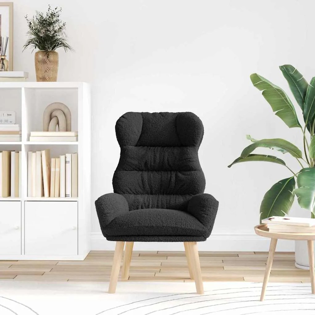 Cadeira Relaxante vidaXL Preta em Tecido Tipo Lã Cacheada