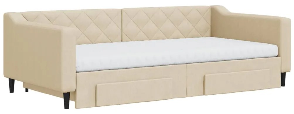 Sofá-cama com gavetão e gavetas 100x200 cm tecido cor creme