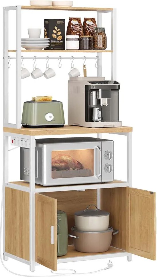 Armário de cozinha com tomadas e ganchos 40 x 60 x 170 cm Dourado Cravalho + Branco