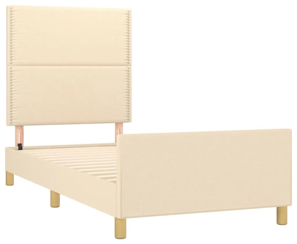 Estrutura de cama c/ cabeceira tecido cor creme 90x190 cm