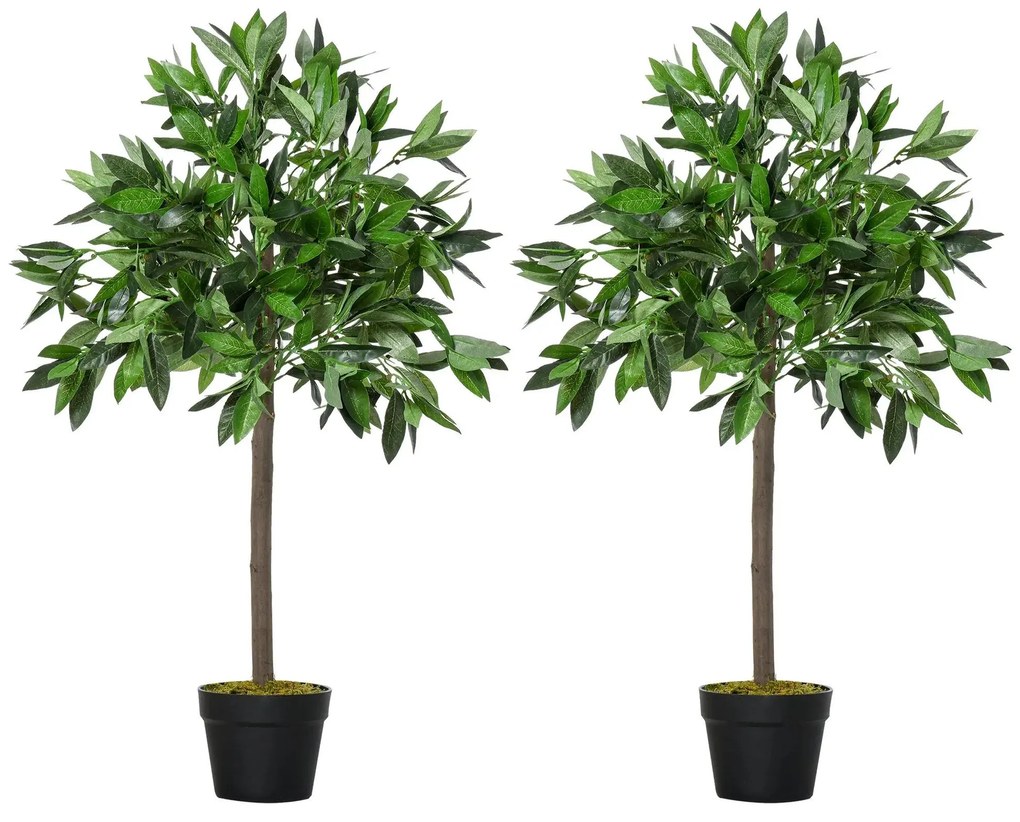 Outsunny Conjunto 2 Árvores Artificiais Laurel 90cm com Vaso Decoração Verde para Sala Estar Exterior Resistente UV | Aosom Portugal