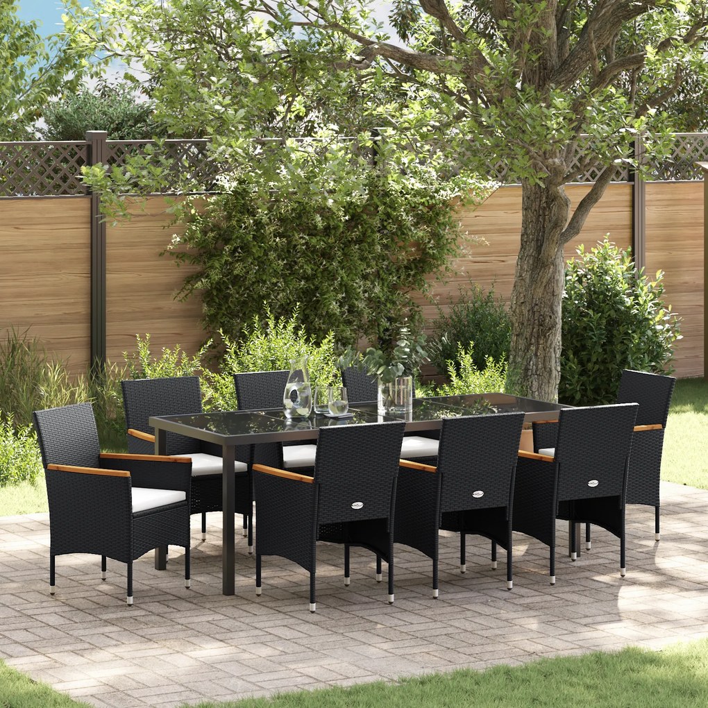 Conjunto de Jantar de Jardim 9 Peças Vime Poliéster Preto