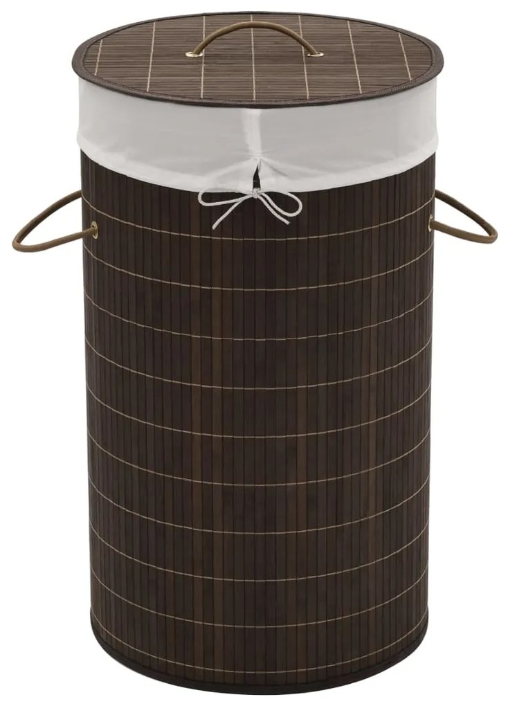 vidaXL Cesto redondo para roupa suja bambu castanho escuro