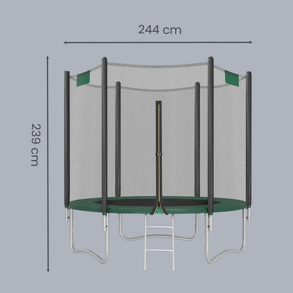 Trampolim de 244 cm, de jardim para crianças com rede de segurança e cobertura lateral Verde escuro