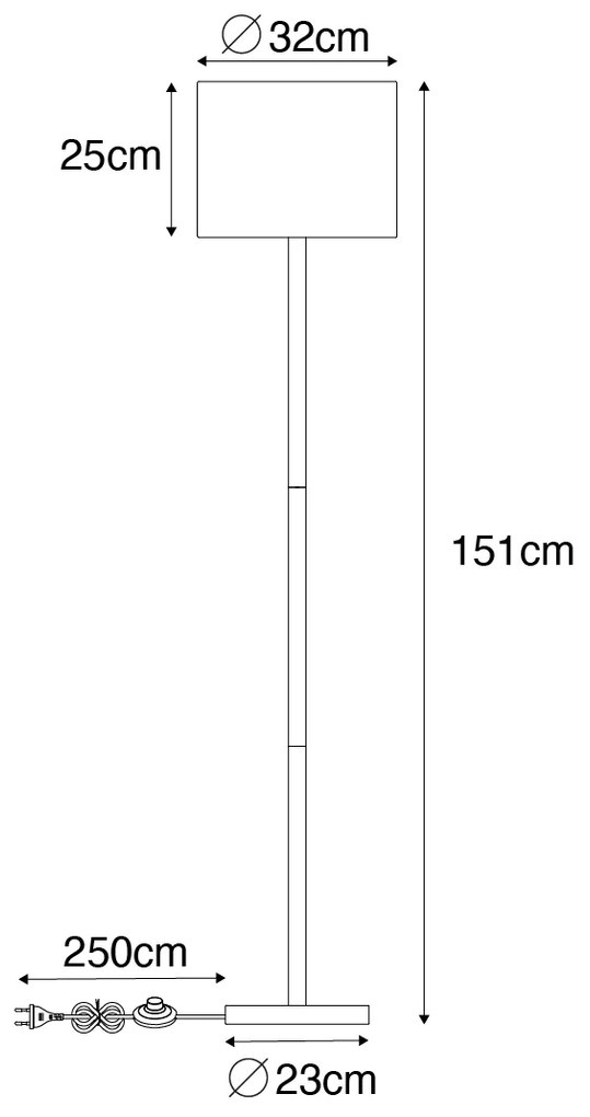 Candeeiro de pé rústico em madeira com abajur em linho bege 32 cm - Mels Rústico