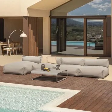 Conjunto De Jardim Porto Com Sofá-cama Modular De 4 Peças E Mesa De Centro Moka Brown - Sklum