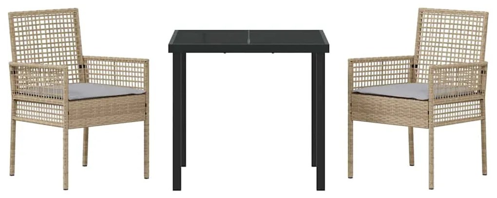 Conjunto de Jantar de Jardim com 3 Peças e Almofadas Bege em Vime Sint