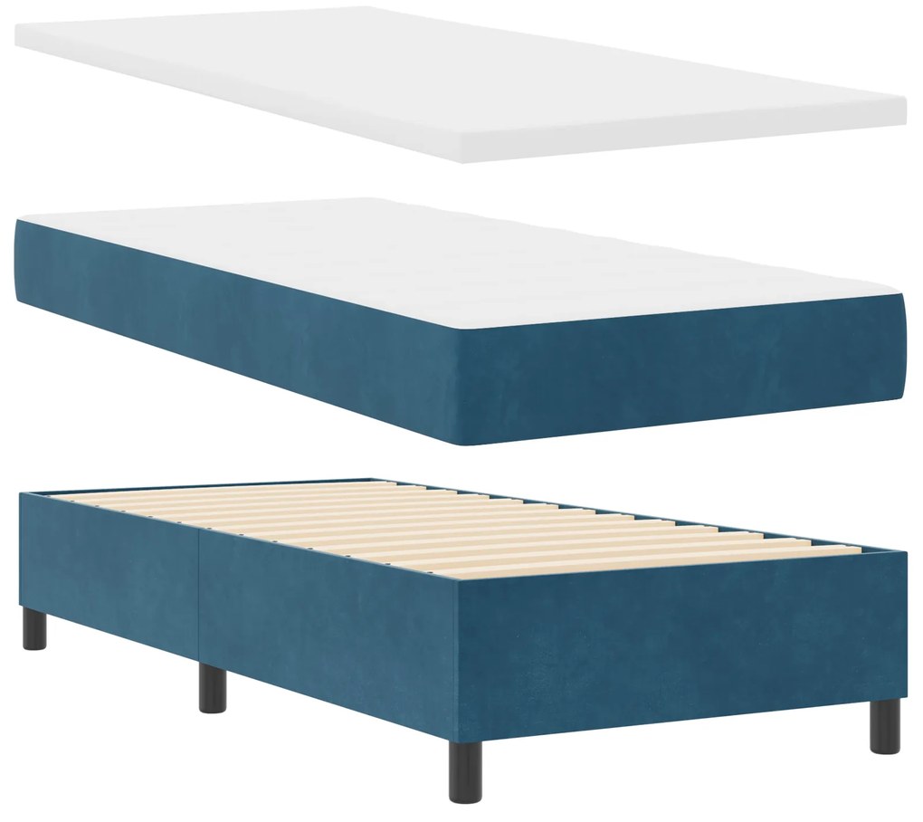 Cama Box Spring vidaXL com Colchão Azul Escuro 90x200 cm em Veludo