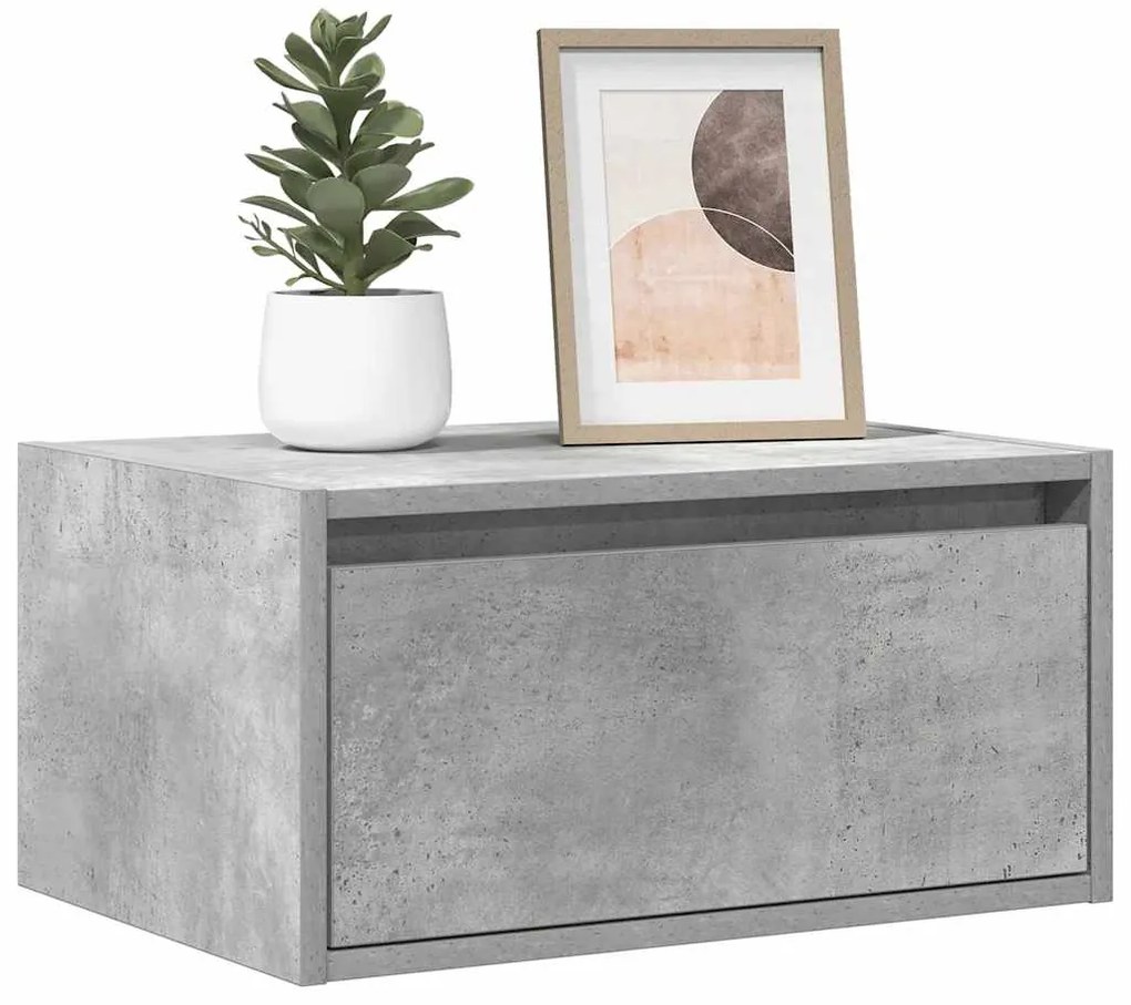 Mesa de cabeceira de parede com luzes LED cinzento cimento