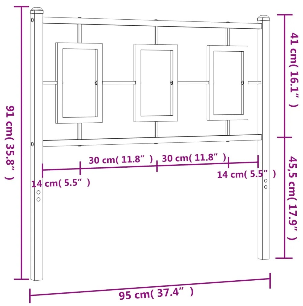 Cabeceira de cama 90 cm metal preto