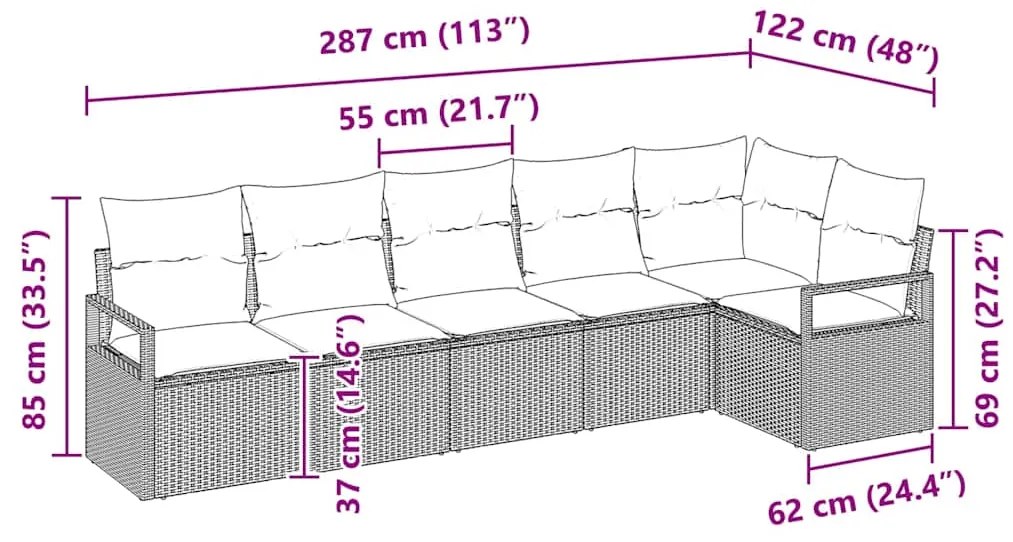 Conjunto de sofá de jardim com 6 peças e almofadas beiges em rattan si