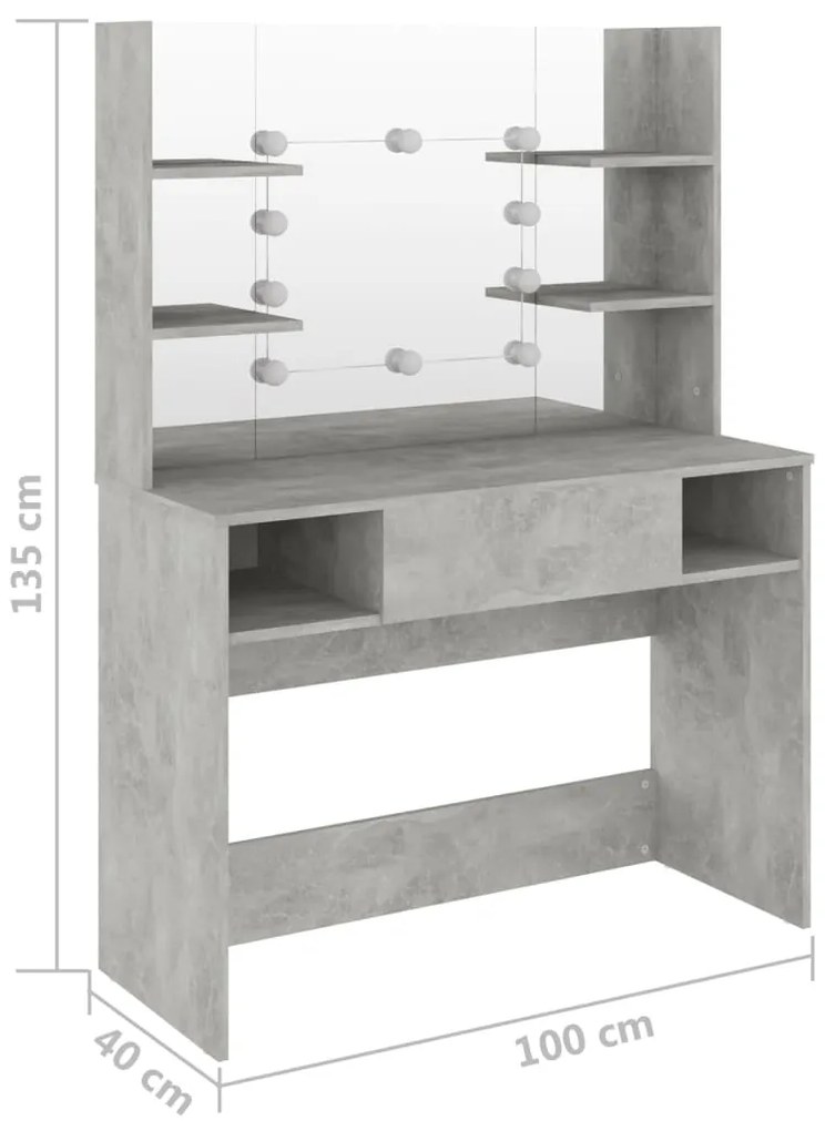 Mesa de maquilhagem c/ luzes LED 100x40x135cm MDF cinza cimento