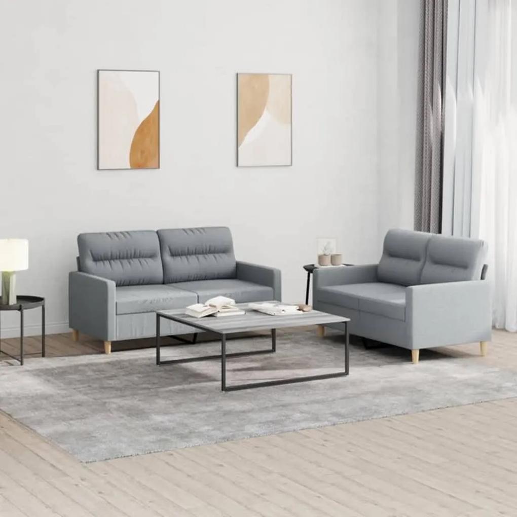 3201568 vidaXL 2 pcs conjunto de sofás com almofadões tecido cinzento-claro