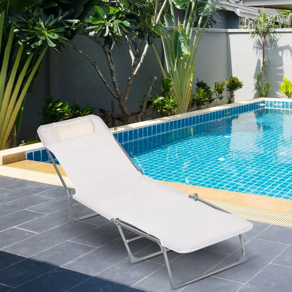 Outsunny Espreguiçadeira dobrável e reclinável de jardim com apoio de cabeça e encosto ajustável em 5 níveis Tecido textilene 182x56x24,5 cm