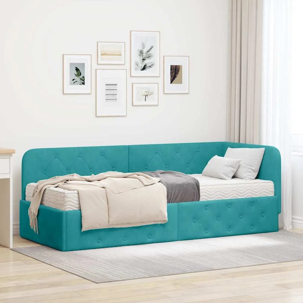 vidaXL Estrutura de Cama de Canto Turquesa 80 x 200 cm Veludo