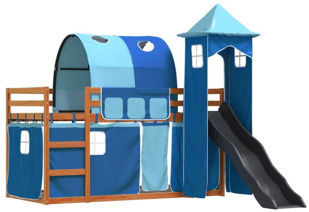 Beliche com escorrega e cortinas 90x200 cm azul