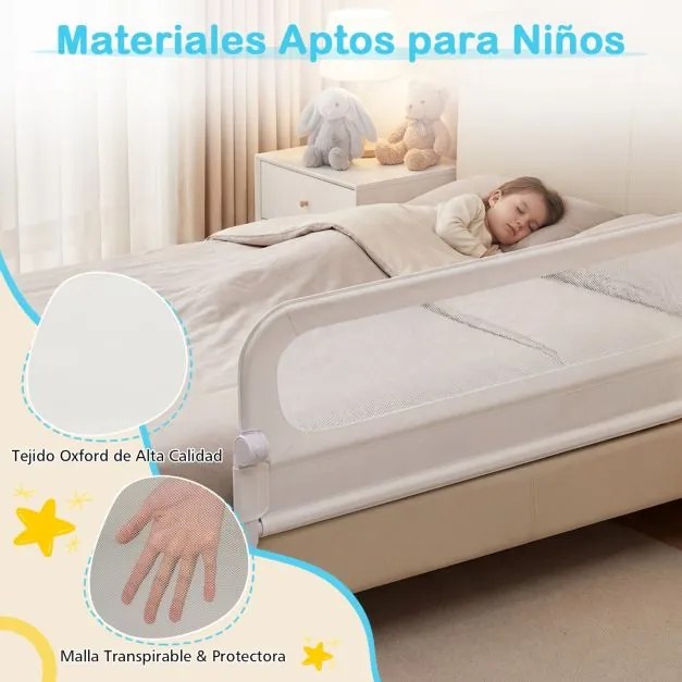 Barreira segurança dobrável para camas infantis, ajustável 148 x 36 x 60 cm (C x L x A), com capa removível em tecido Oxford, base em U, com correia e