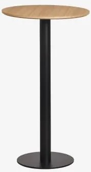 Mesa Alta De Bar Redonda Ø60 Cm Em Mdf Xiren Castanho Madeira Natural - Preto - Sklum