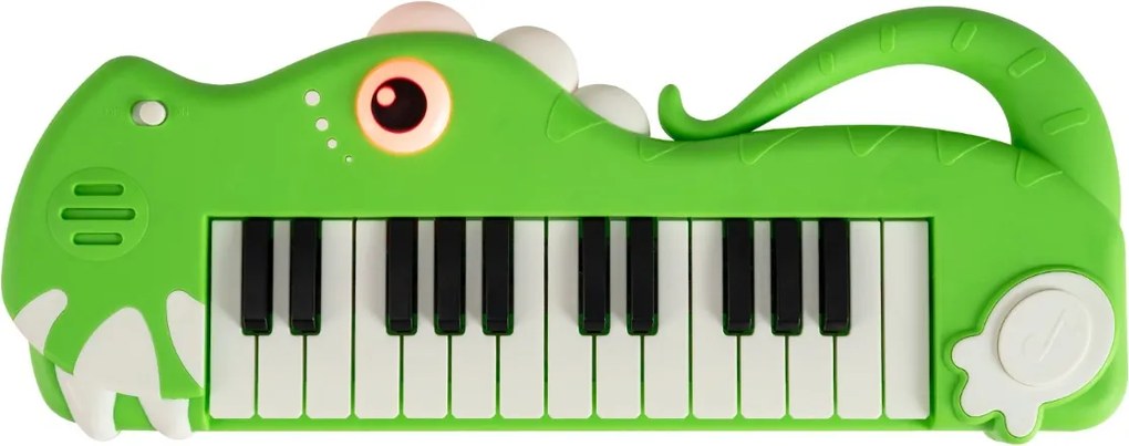 Piano infantil de 25 teclas em forma de dinossauro com música e luzes integradas para maiores de 3 anos Verde