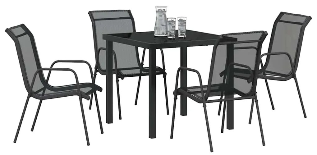 Conjunto de Jantar para Jardim, 5 Peças, Preto, em Textileno e Aço
