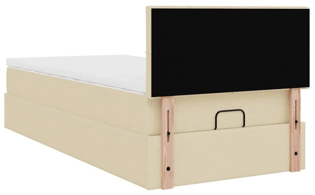 Cama otomana com colchão 100x200 cm tecido creme