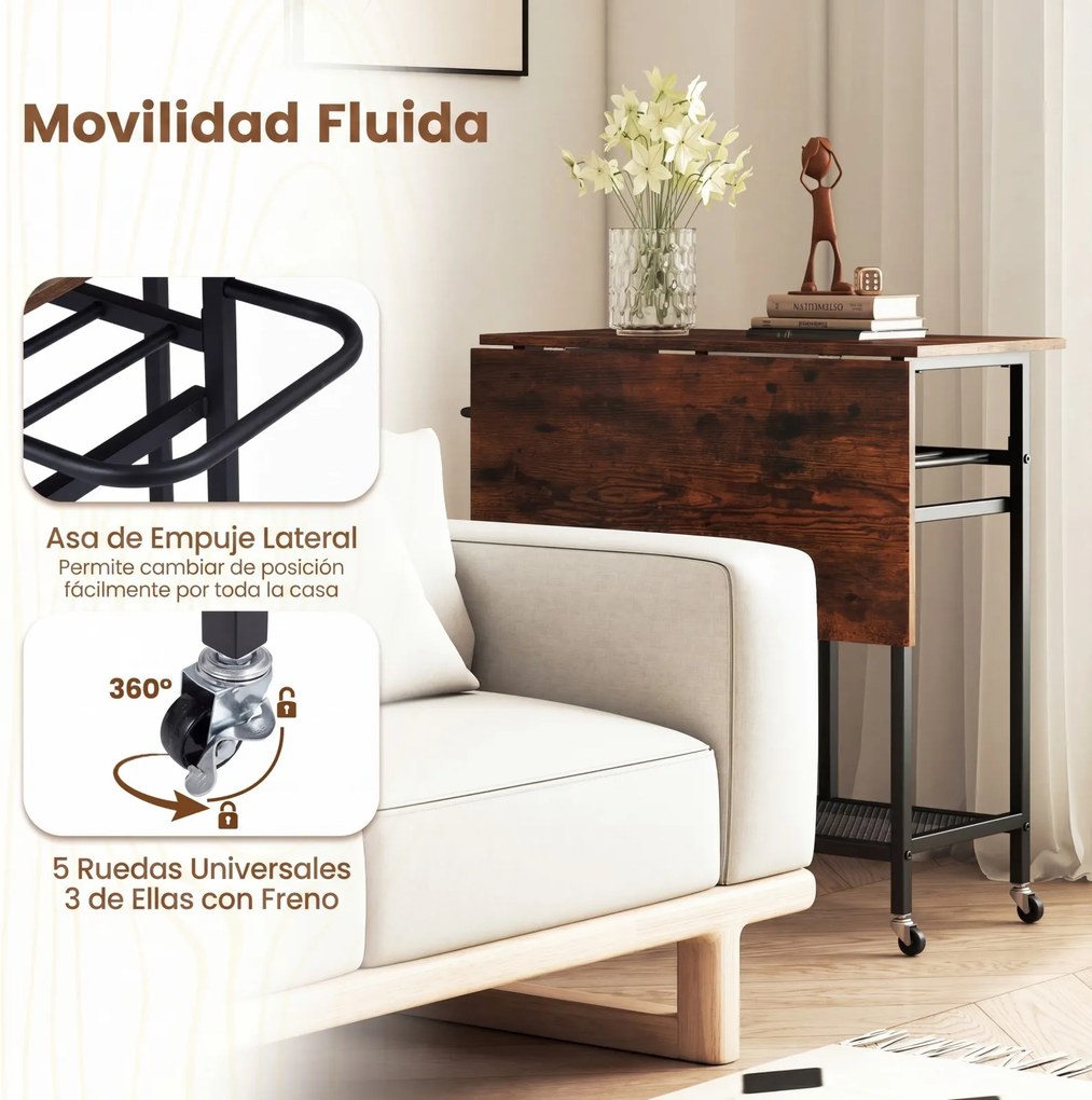 Conjunto de mesa de jantar alta de 3 peças com 2 bancos, suporte para 6 garrafas, estantes e pega lateral, mesa dobrável para cozinha, castanha