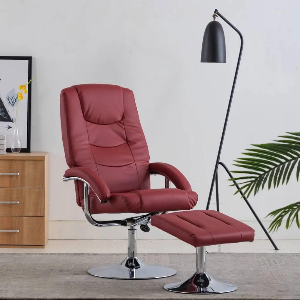 248657 vidaXL Cadeira reclinável c/ apoio pés couro artificial vermelho tinto