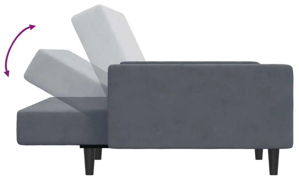Sofá-cama 2 lugares c/ apoio de pés veludo cinzento-escuro