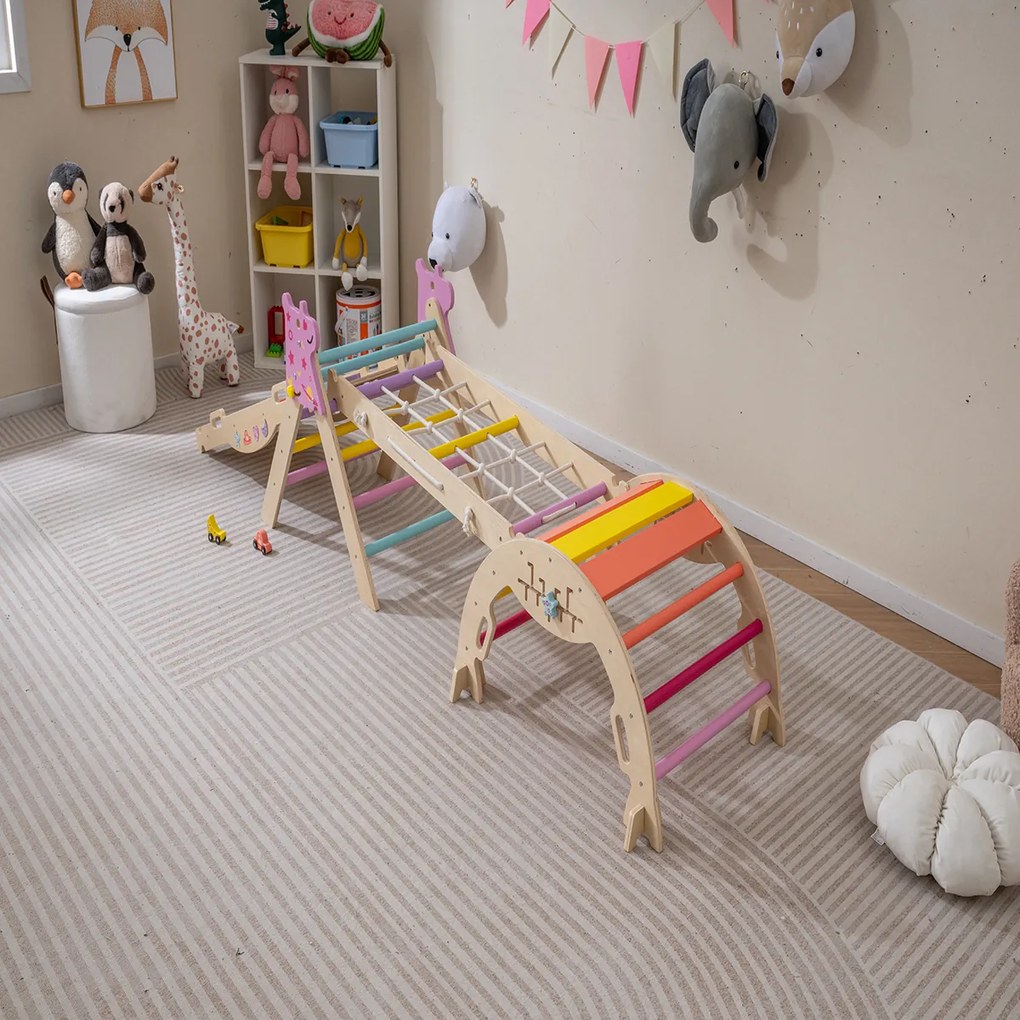 Conjunto de triângulo de escalada para crianças Montessori de madeira dobráveis 8 em 1 para bebés multicolor
