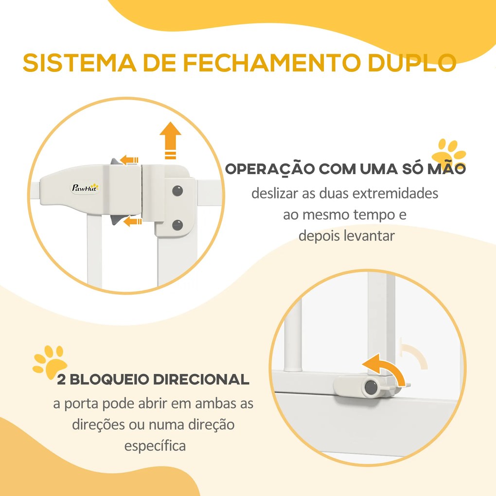 Barreira de Segurança para Cães com Largura Ajustável 74-100 cm e Extensões para Escadas e Portas Branco