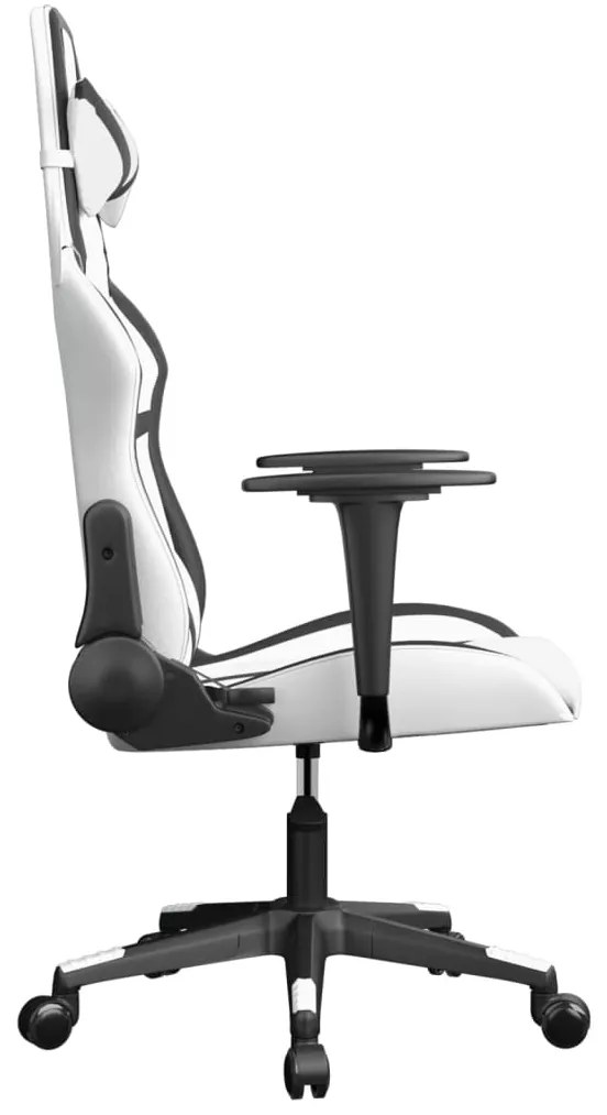 Cadeira gaming massagens couro artificial branco e preto